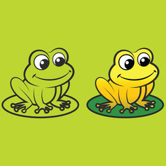 Obraz premium two frogs, one yellow and the other with the other on the green background.