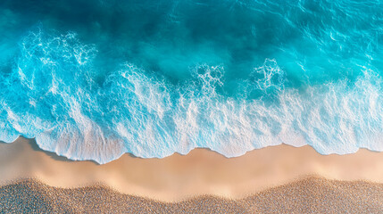 Ocean waves on the beach as a background. Aerial top down view.