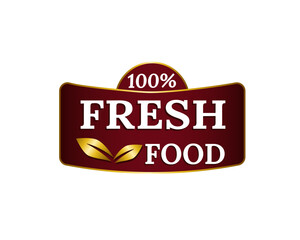 Red organic food label with a rustic leaf emblem, designed for eco friendly and wellness branding. Ideal for promoting fresh, healthy, and vegan products with a simple, natural style.