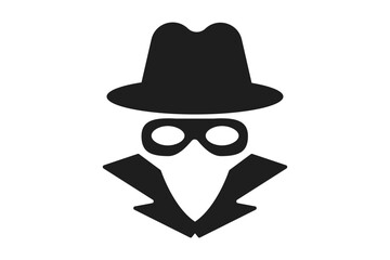 Incognito icon, mystery secret spy or detective silhouette, figure with hat glass or mask. Anonymous invisible character figure. 