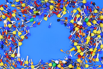 Fototapeta premium Copper pin colored insulated tips. Close-up. Soft focus.