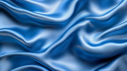 Fototapeta premium Smooth Blue Satin Fabric Draped Softly