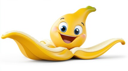 Smiling Cartoon Banana Character with Friendly Expression on White Background