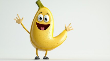 Cartoon Banana Character with Cheerful Facial Expression and Welcoming Gesture