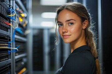 Female IT engineer in a server room.