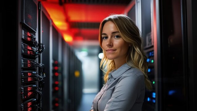 Female IT engineer in a server room.