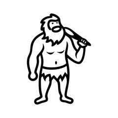 Caveman with a club doodle vector illustration