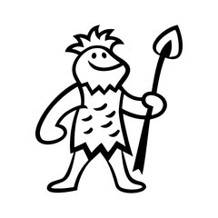 Caveman with a spear doodle vector illustration