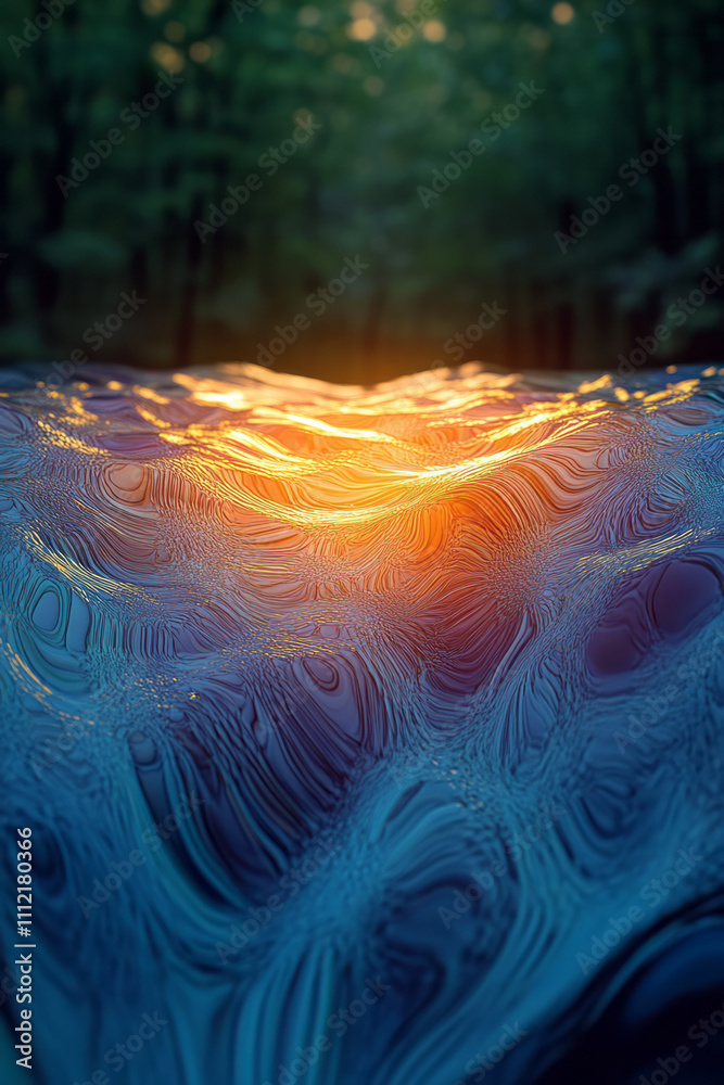 Aufkleber a close up of a water surface with a sunset in the background
