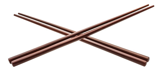 Classic wooden chopsticks crossed in a traditional style, isolated on transparent cutout background

