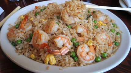 Delicious Shrimp Fried Rice Served on a Plate with Vegetables