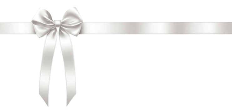 Elegant white satin ribbon with a tied bow, isolated on transparent cutout background
