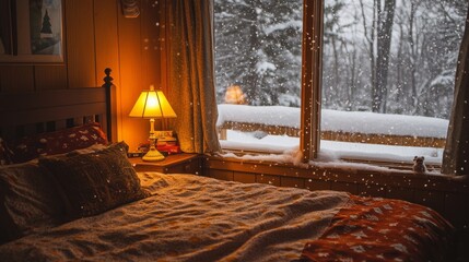 A cozy den with a lit fireplace wooden wall