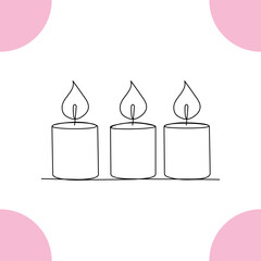 Continuous one line candle art drawing and  one line vector illustration of candle light in the dark