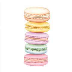 Delightful stack of colorful macarons showcasing pastel hues and textures, perfect for dessert lovers and food enthusiasts