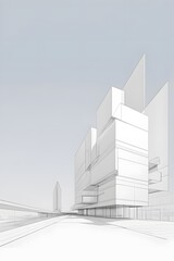 Abstract Geometric Architecture with White Tones and Minimalist Design