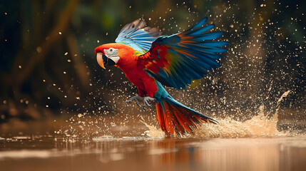 Scarlet Macaw Splash Photo