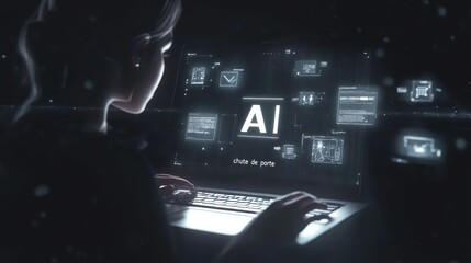 Obraz premium A woman is sitting at her laptop typing on the key