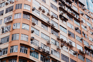 Obraz premium Facade of old apartments. Architecture of Hong Kong.