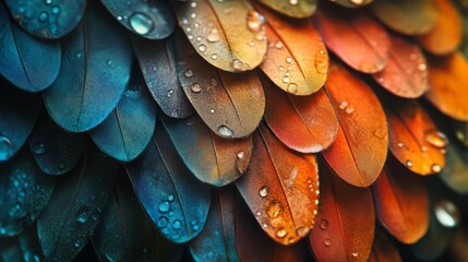 Obraz premium Vibrant Bird Feathers Glistening With Dew Drops