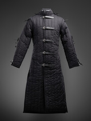 Historical fashion. Medieval knight cloth. Padded jacket gambeson.