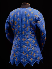 Historical fashion. Medieval knight cloth. Padded jacket gambeson.