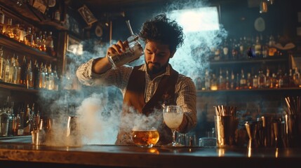 Fototapeta premium Expert Bartender Crafting a Smoky Cocktail