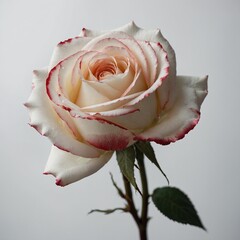 A red rose resting on a soft white silk fabric with light illuminating from the side.