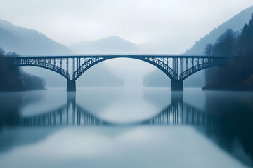 Obraz premium Misty Bridge Reflection: A Serene Landscape Photograph