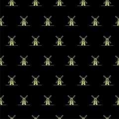 Windmill Logo template seamless pattern isolated on black background