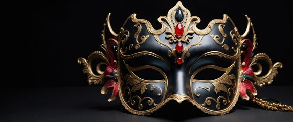 Naklejka premium An elegant decorative mask showcasing ornate designs against a black background