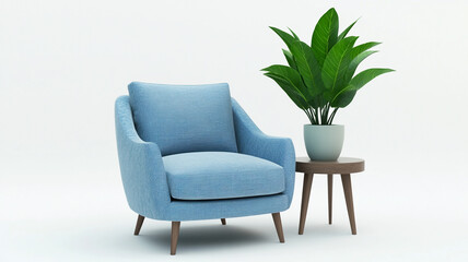 armchair and a potted plant isolated on a white background