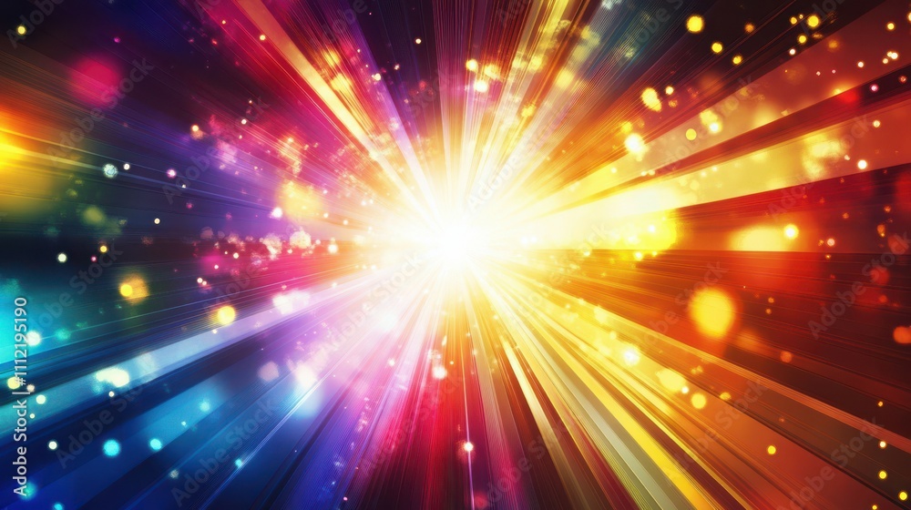 Wall mural abstract dark background of light with stripes of colourful rays moving from the center