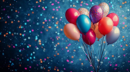 birthday or party theme background with colorful balloons and confetti


