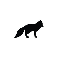 Silhouette of a black fox on white background.
