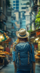 Traveler Backpack Cityscape Illustration