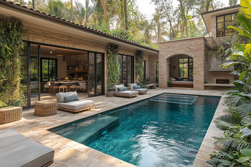 Fototapeta premium Luxurious Backyard Oasis Featuring a Stunning Pool