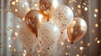 Elegant party with soft lighting and golden balloons