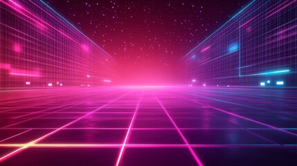 Neon Grid Cityscape Futuristic Digital Landscape