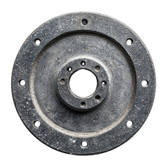 Round metal disc with multiple holes for mechanical use isolated on transparent background cutout png