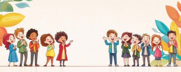 Obraz premium Animated scene of a gospel choir singing energetically, clapping hands, cheerful ambiance, 4K cartoon animation style