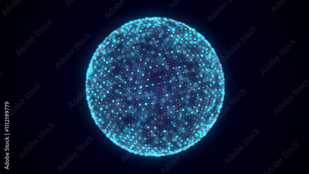 Wall mural blue sphere consisting of points and lines. modern wireframe elements. technology grid sphere. 3d re