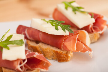 Perfect sandwich made with rye bread cheese and Parma ham