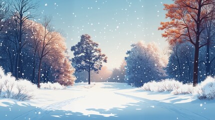 Naklejka premium winter landscape with trees and snow in winter