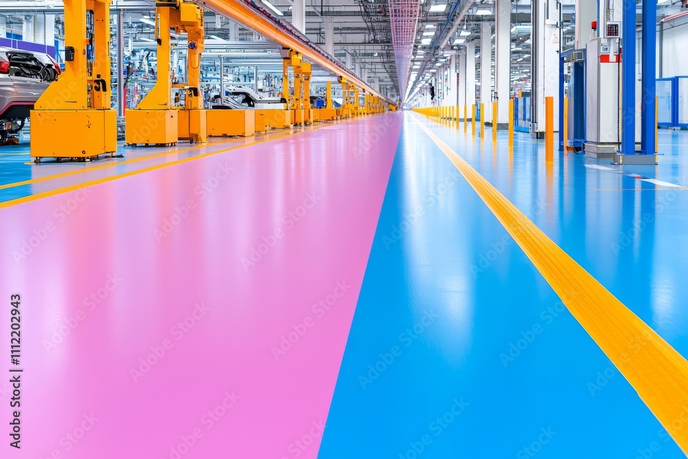 Poster a robot positioned on a conveyor belt can serve as a visual representation of automation, robotics, 