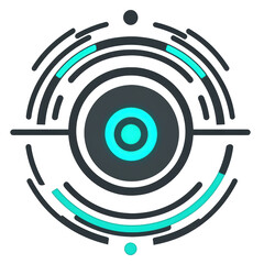 Abstract circular pattern with neon glow and futuristic design on transparent background.