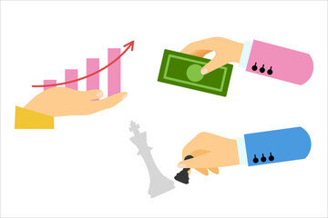 Company takeover, buying enough stocks. Vector simple color flat illustration.