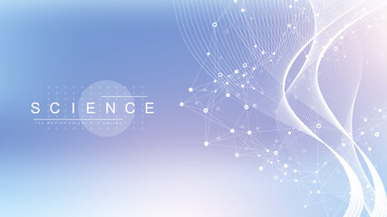 Molecular abstract structure background. Scientific vector illustration with molecule DNA. Medical, science and technology concept for banner template or header