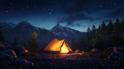 Night Camping Under the Stars in the Mountains