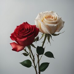 A red and white rose placed delicately on a smooth white stone surface with a clean background.